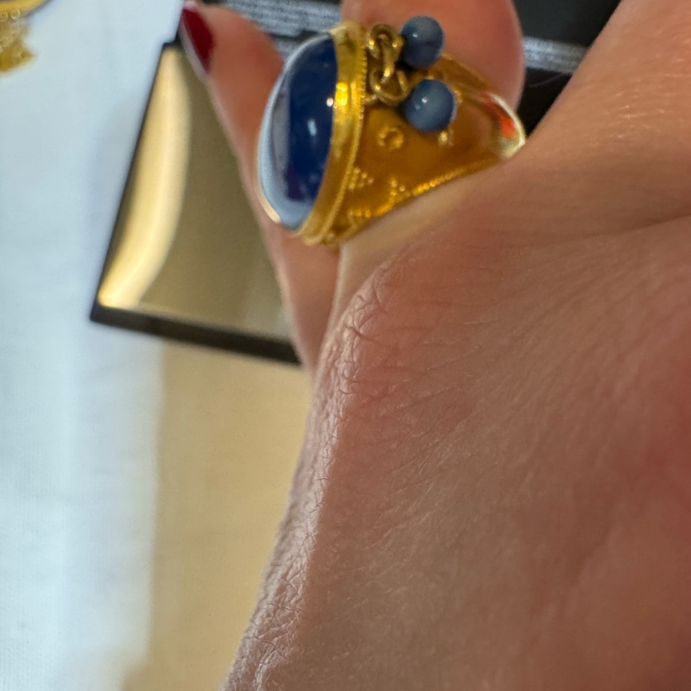 Charming Elegant 18k Solid Gold Ring/Blue Agate S… - image 2